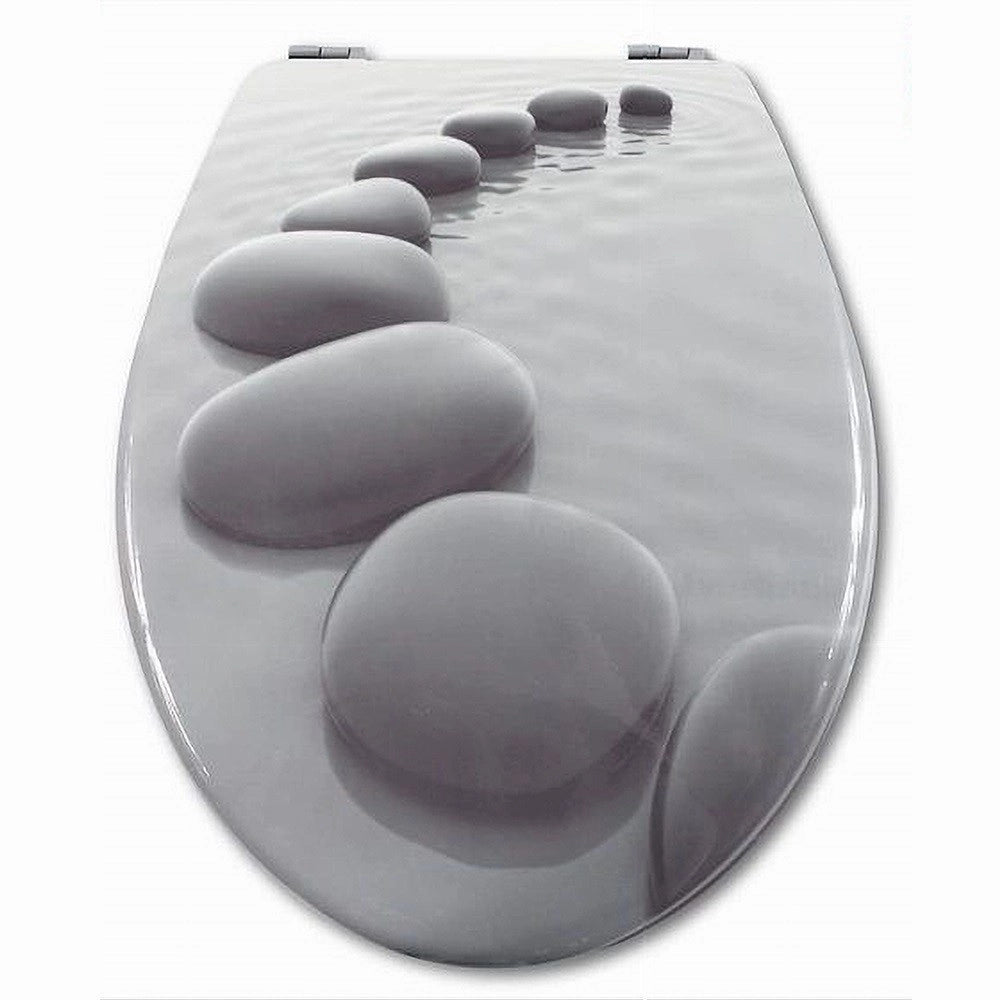 Trade Shop - Copriwater Universale Con Stampa Pietre Zen Copri Tavoletta Wc Bagno Legno Mdf -        3,5