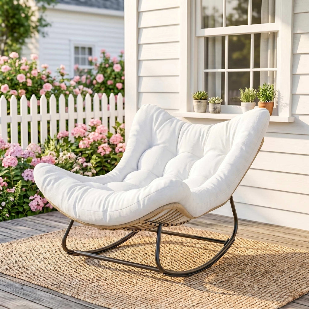 Poltrona a dondolo da giardino ¨C zephmum ¨C crema 98x111x74 cm