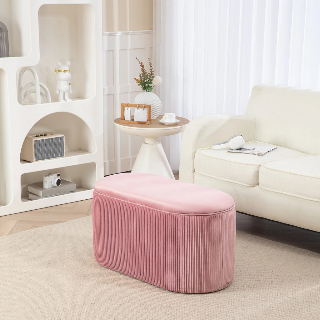 Panca contenitore rosa in stile rétro con rivestimento effetto velluto, 81 x 40 x 41 cm