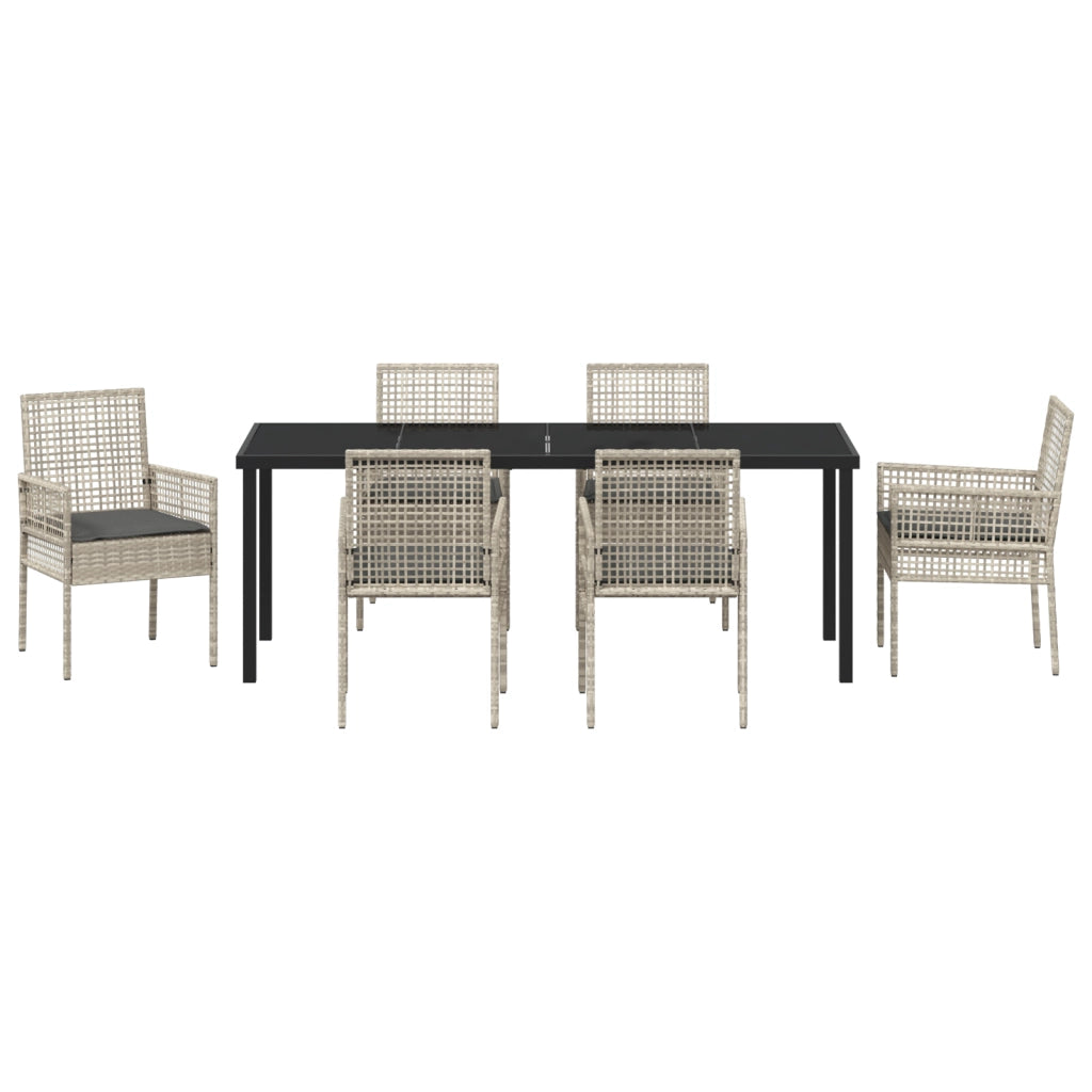 Set da Pranzo da Giardino da 7 Pezzi con Cuscini Grigio Chiaro Polyrattan