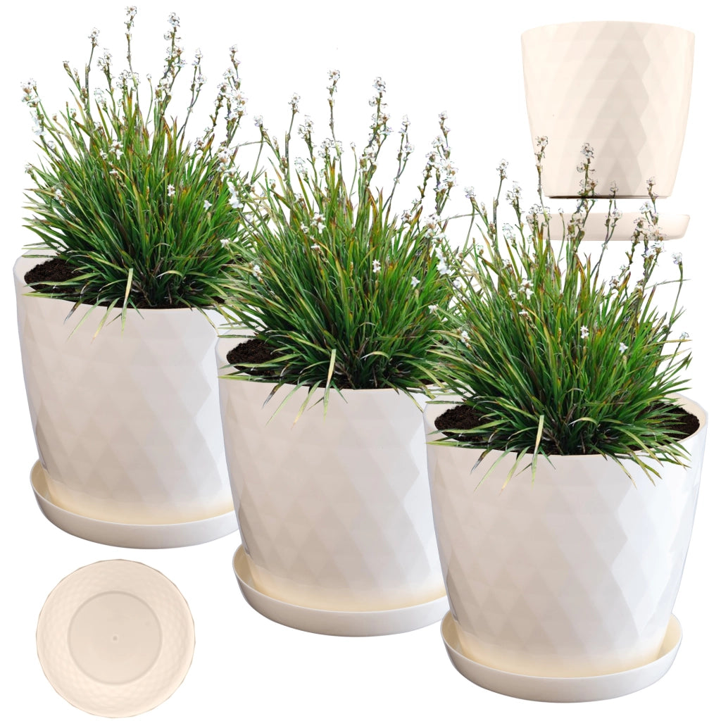 Vaso da fiori KADAX, coprivaso, 25 cm, supporto per fiori, plastica color crema, 3 pezzi.