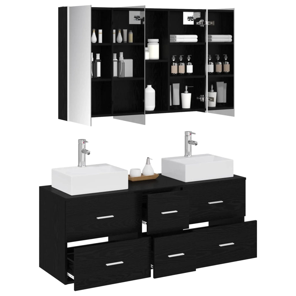 Set di mobili per il bagno 4 pcs Rovere Nero 3406824