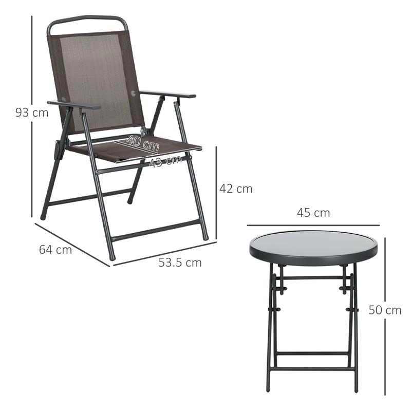 SET DA GIARDINO 3 PEZZI CON 2 SEDIE 53.5X64X93 CM E TAVOLINO DA CAFFÞ Ï45X50 CM, IN METALLO, MARRONE