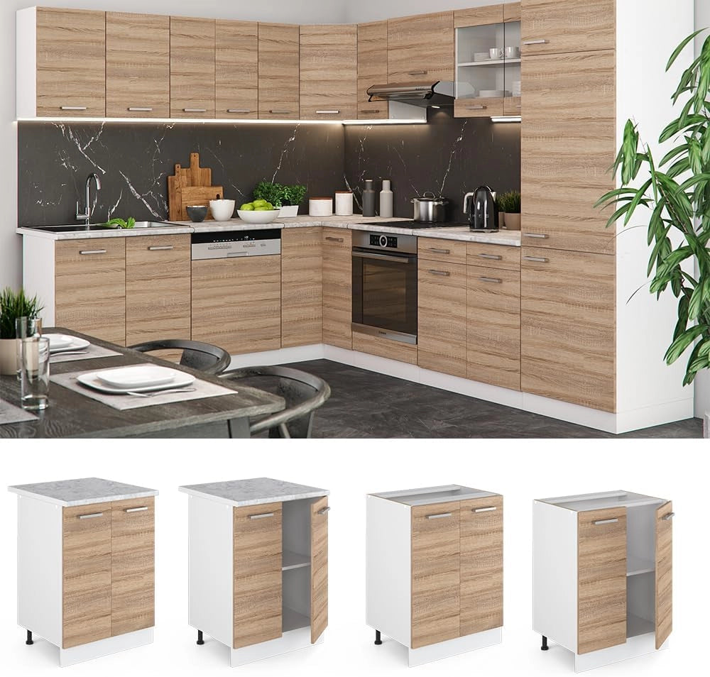 Mobiletto base cucina R-Line, Sonoma, 60 cm, PL Marmo, per la libera combinazione all'interno di sistemi cucina modulari