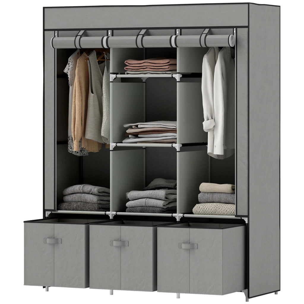 Armadio scorrevole in tessuto con 3 cassetti ¨C zephmum ¨C Grigio chiaro 125x43x162.5 cm