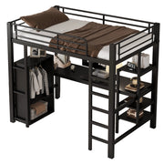 Letto a Soppalco 90x200 cm - Scrivania; Armadio; Libreria e Scala a 5 Gradini - Nero