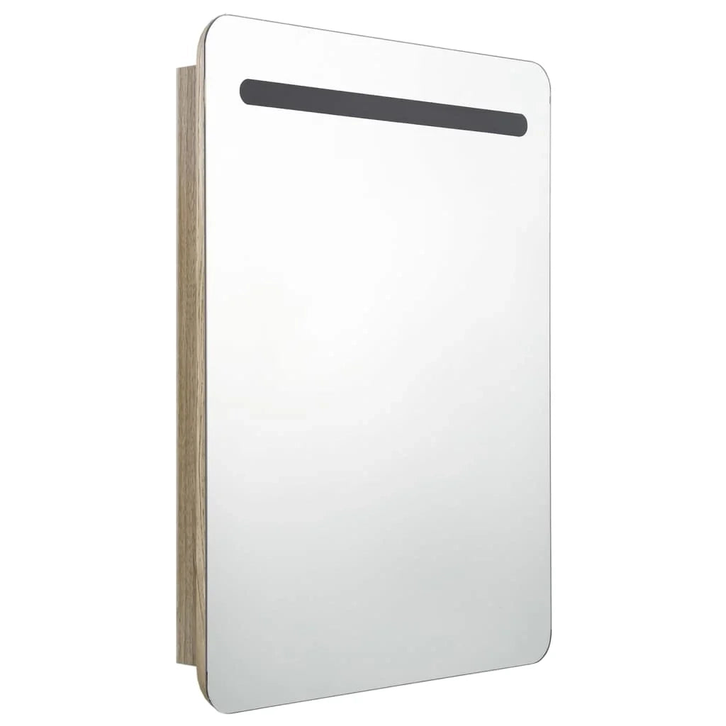 Mobiletto da bagno con specchio LED 60 x 11 x 80 cm beige 02_0006591