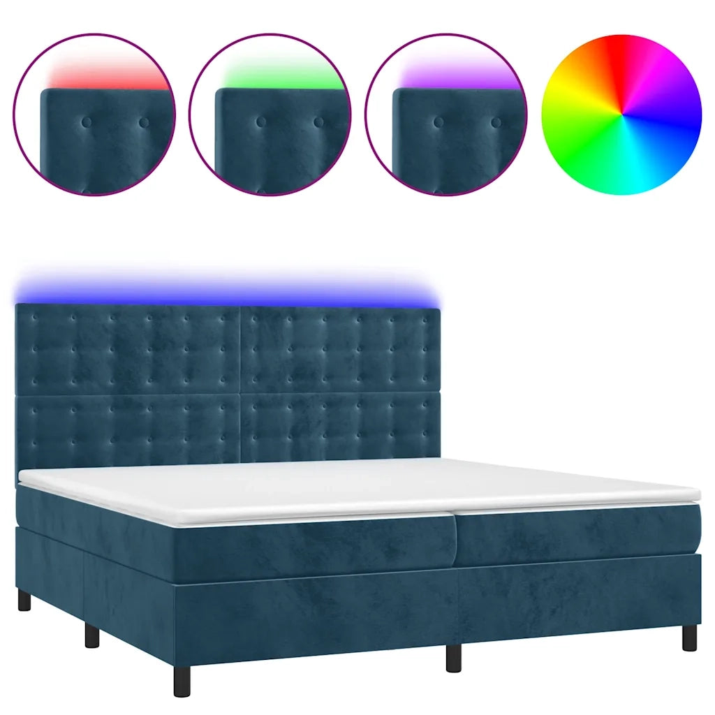 Letto a Molle con Materasso e LED Blu Scuro 200x200 cm 3136387