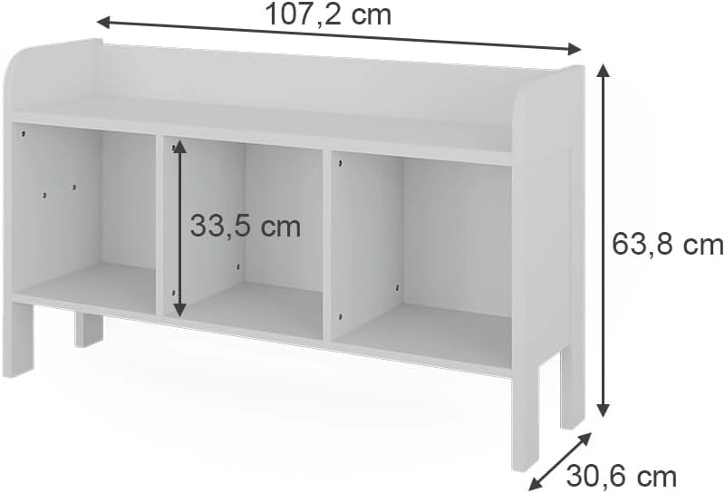 Scaffale per bambini Ajaton, Bianco, 107.2 x 63.8 cm, con scaffale per giocattoli e 3 vani aperti per riporre gli oggetti