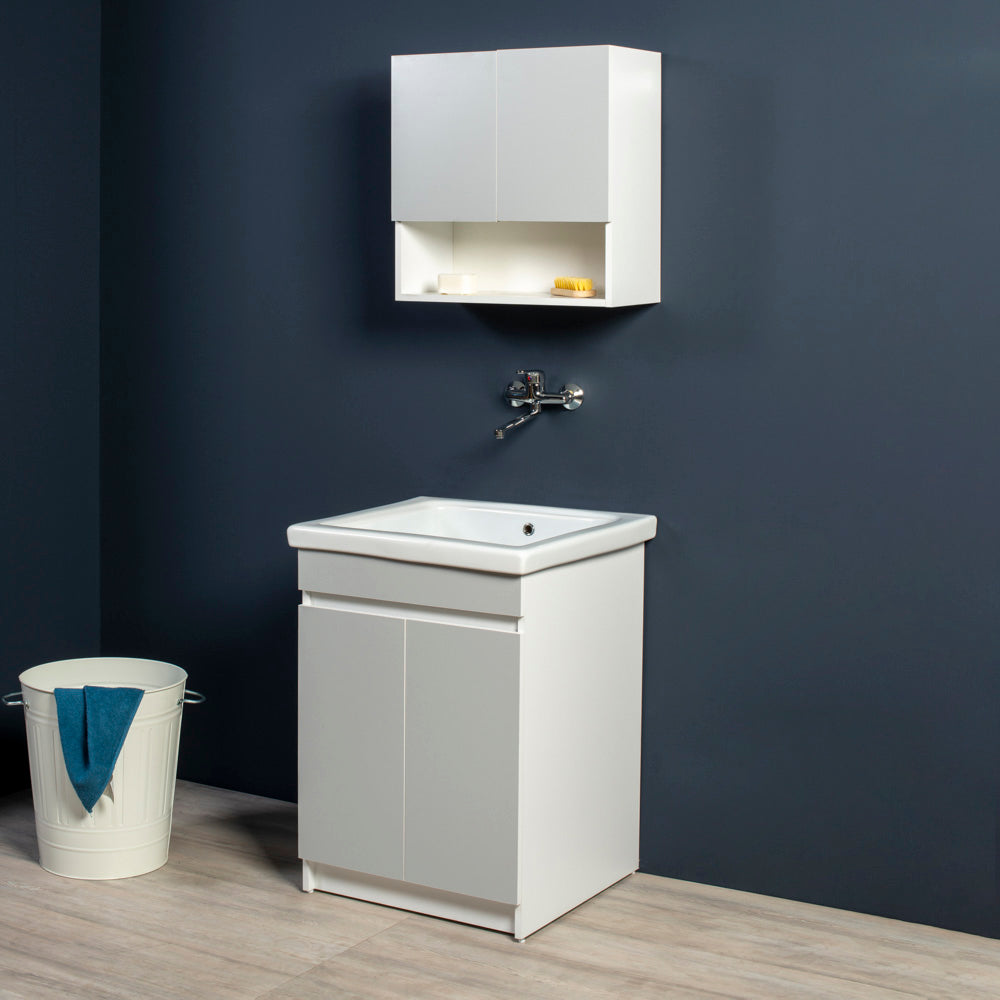 Mobile Lavatoio in Ceramica 2 Ante e Strofinatoio Integrato 60x60x86A cm Grigio Cemento