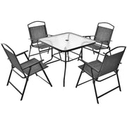 Set da pranzo per giardino per 4 persone, Set di sedie pieghevoli e tavolo da pranzo con foro ombrellone Grigio-Set mobili da esterno