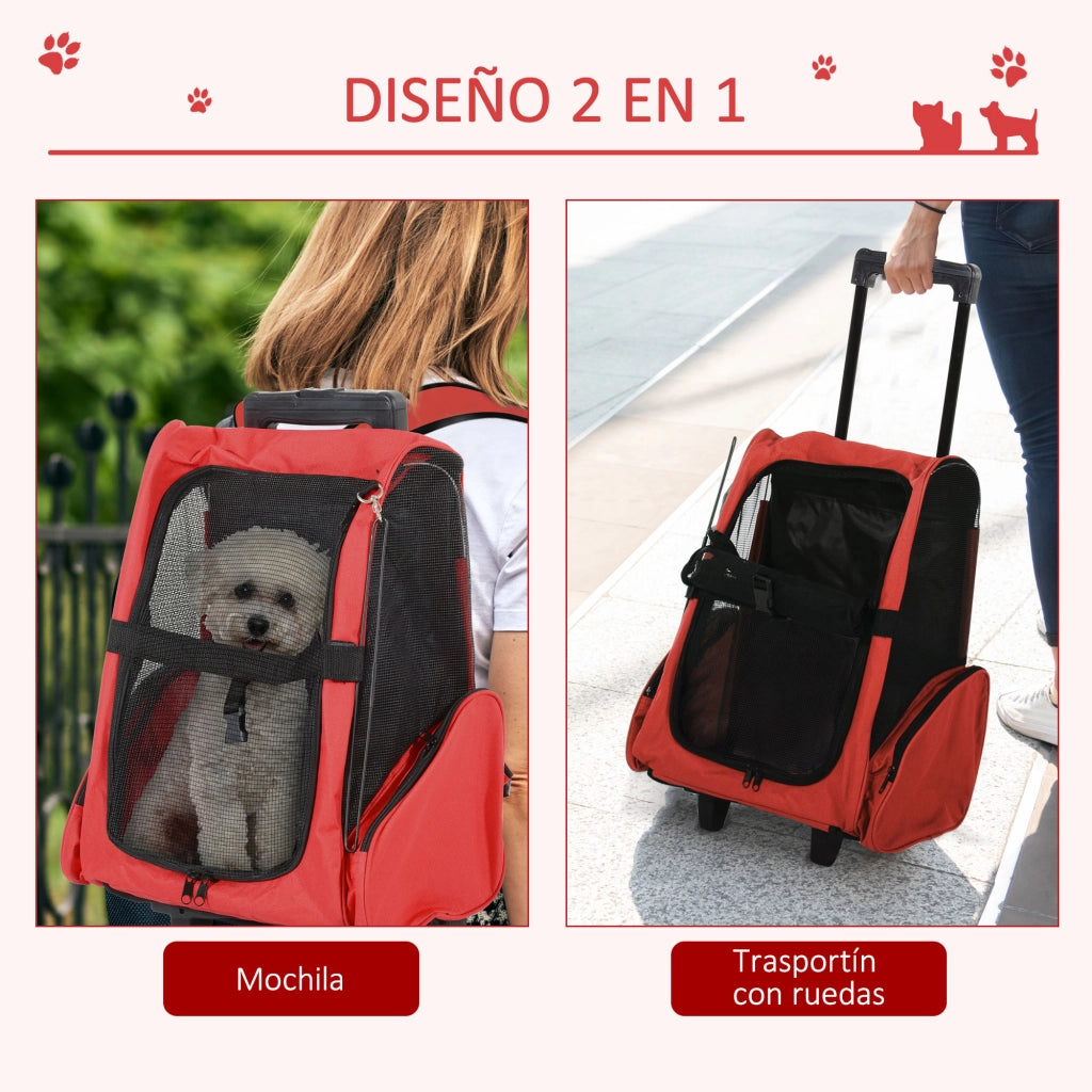 Carrello Trasportino per Cani 2 in 1 ¨C Zephmum ¨C Rosso 42x25x55 cm