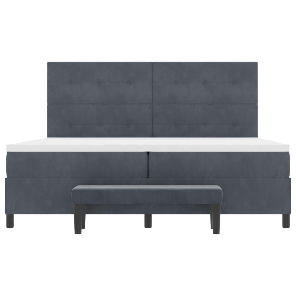 Letto con Rete a Molle con Materasso & Panca Grigio Scuro 200x200 cm Velluto