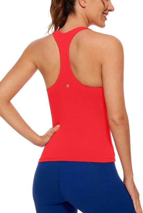 Top da donna con reggiseno integrato - Sportiva con schiena a forma di "V" - Reggiseno sportivo lungo - Ideale per allenamenti
