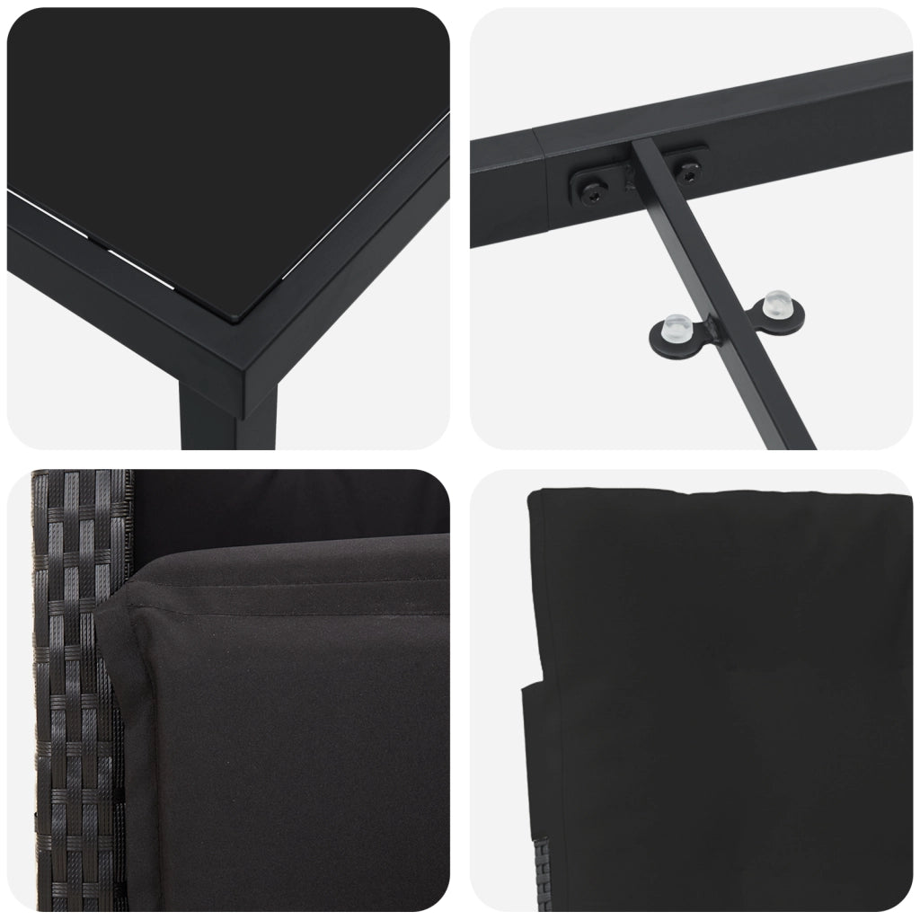 Set da Pranzo da Giardino  7 Pezzi con Cuscini in Polyrattan Nero
