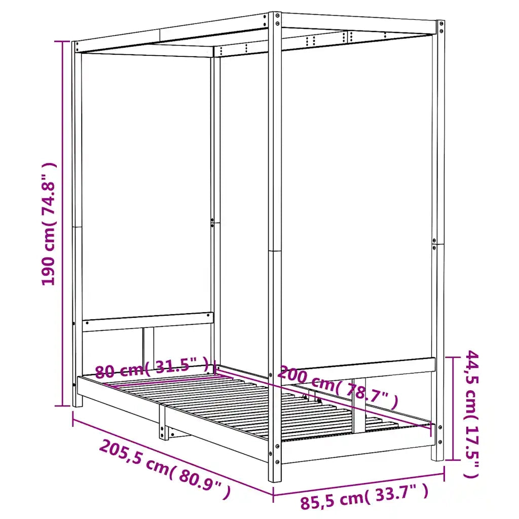 Giroletto per Bambini | Letto Infantile | Lettino Bianco 80x200cm in Legno Massello di Pino