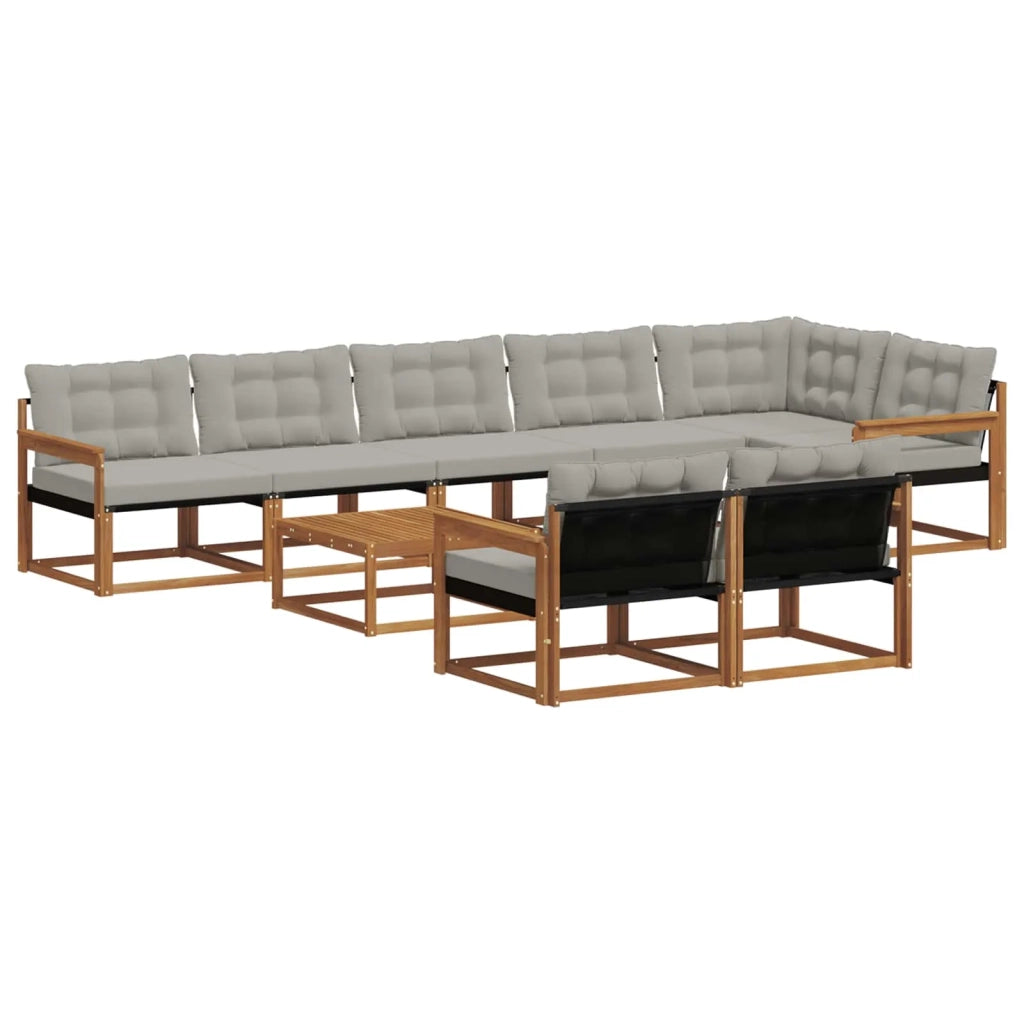 Set di divani da esterno 9 pcs Grigio Naturale e Chiaro