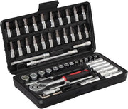Set di chiavi a rullo da 53 pezzi da 1/4 pollice, completo di estensioni metriche e bit.