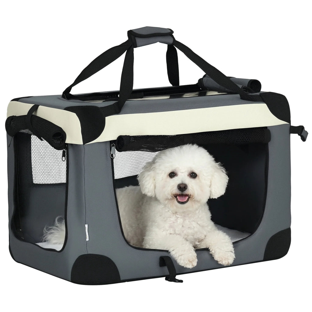 Borsa di trasporto pieghevole per cani di piccola taglia 60 x 41 x 41 cm apertura con cerniera cuscino rimovibile semplice in poliestere grigio 21_0007241
