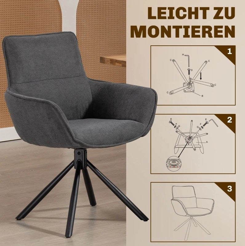 Set di 2 sedie da pranzo girevoli grigio scuro