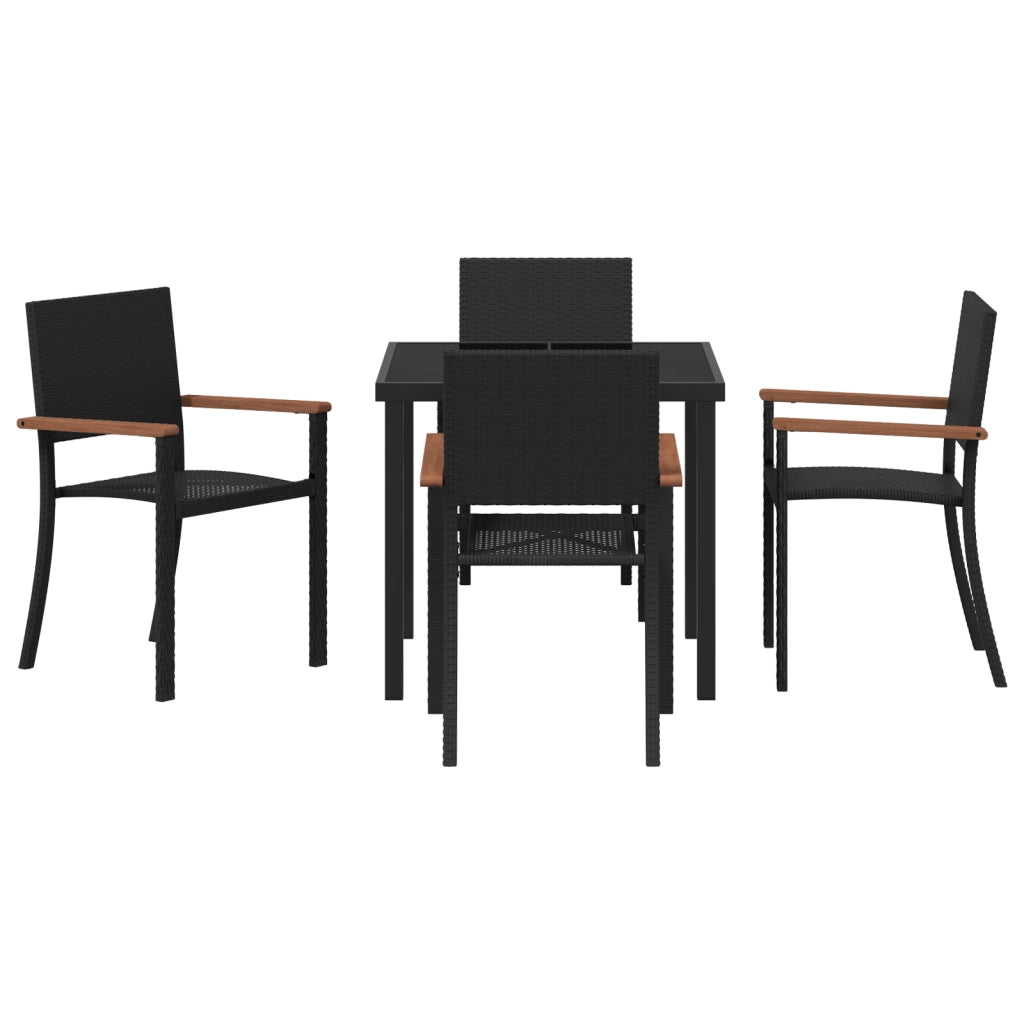 Set da Pranzo da Giardino 5 Pezzi Nero Polyrattan