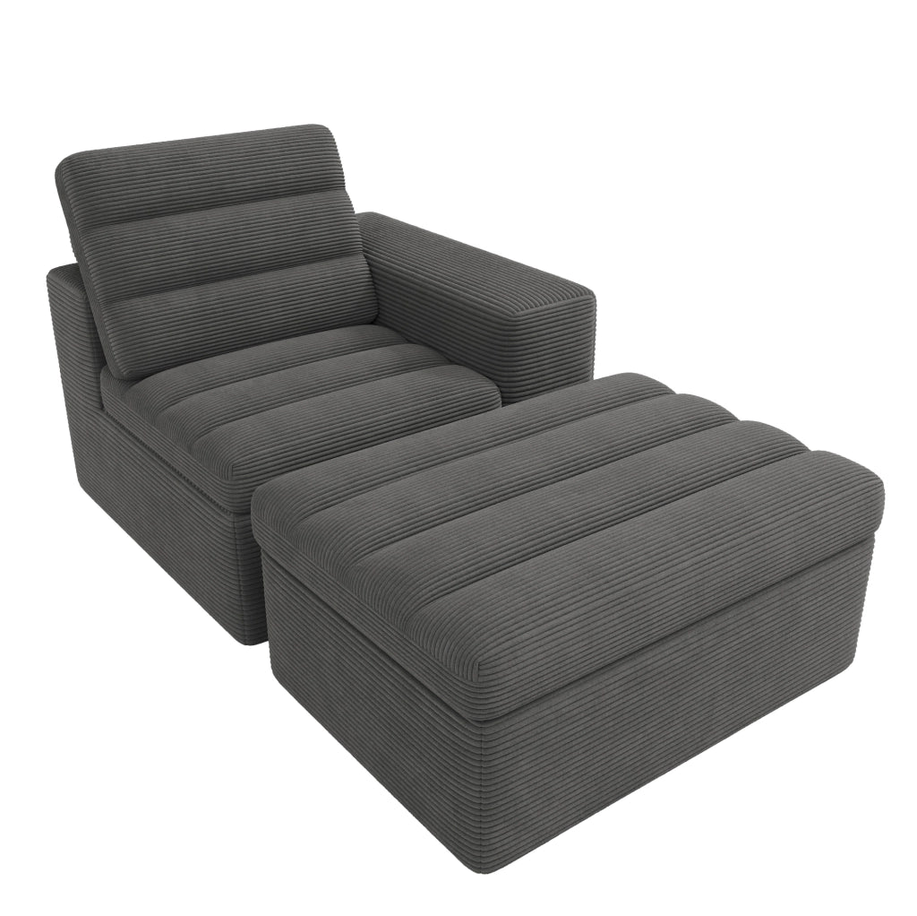 Divano angolare modulare a L 253x161x89 cm in corduroy; grigio scuro