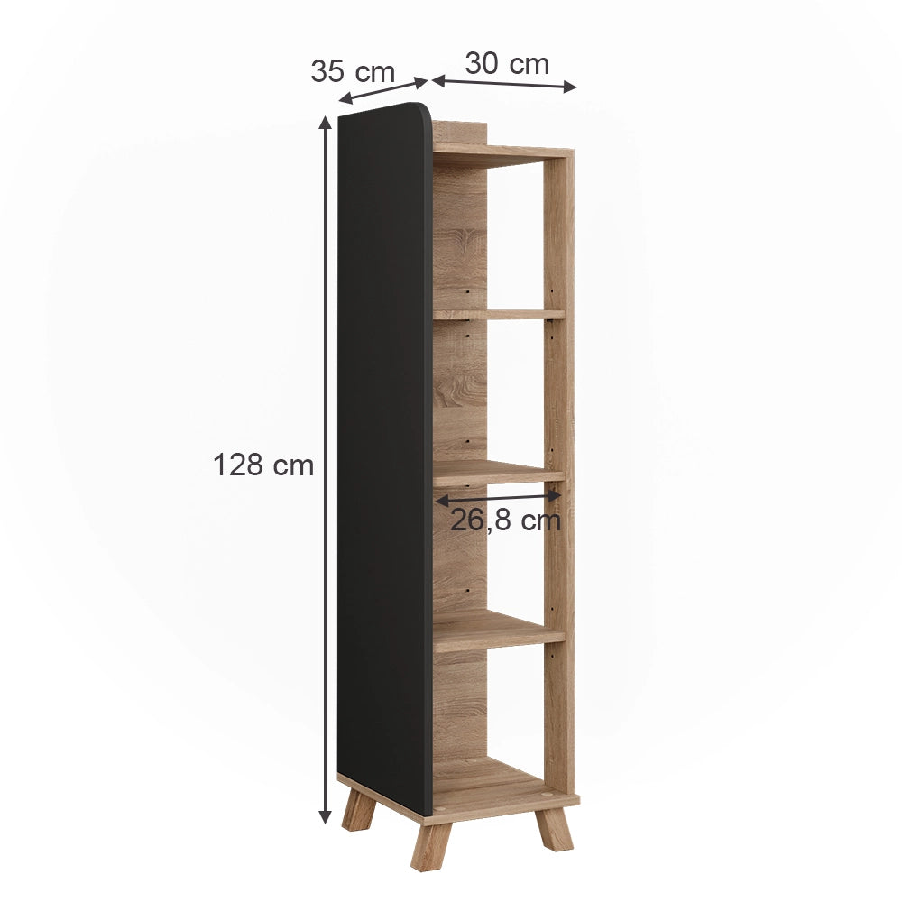 Vicco Mensola da bagno Sonoma/antracite 30 x 128 cm con 4 scomparti