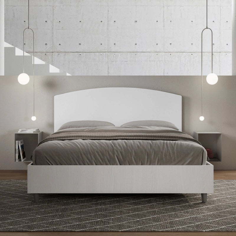 Letto Matrimoniale 160x190 cm struttura bianco frassino testata Antilia - Bianco,Similpelle,Con rete