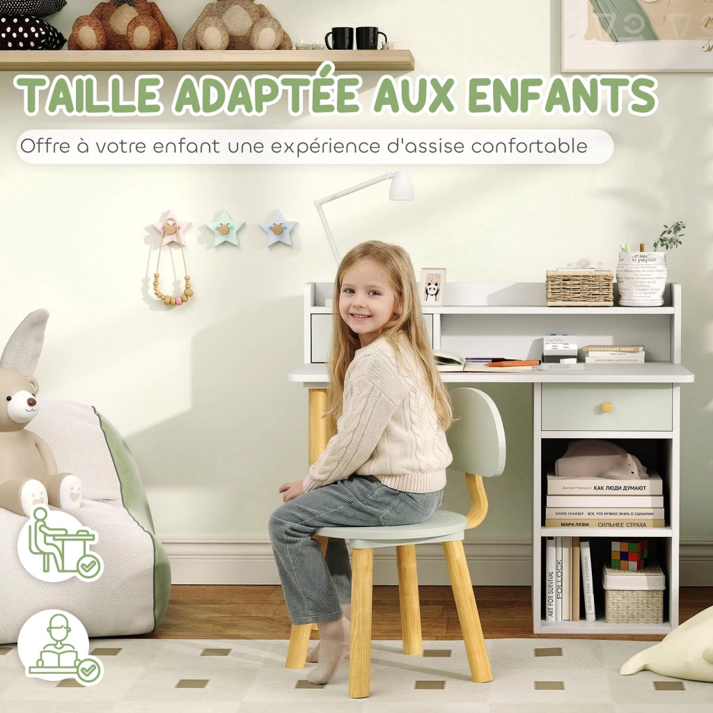 Scrivania per bambini con sedia e scaffale ¨C zephmum ¨C verde, legno, 85x48x73 cm