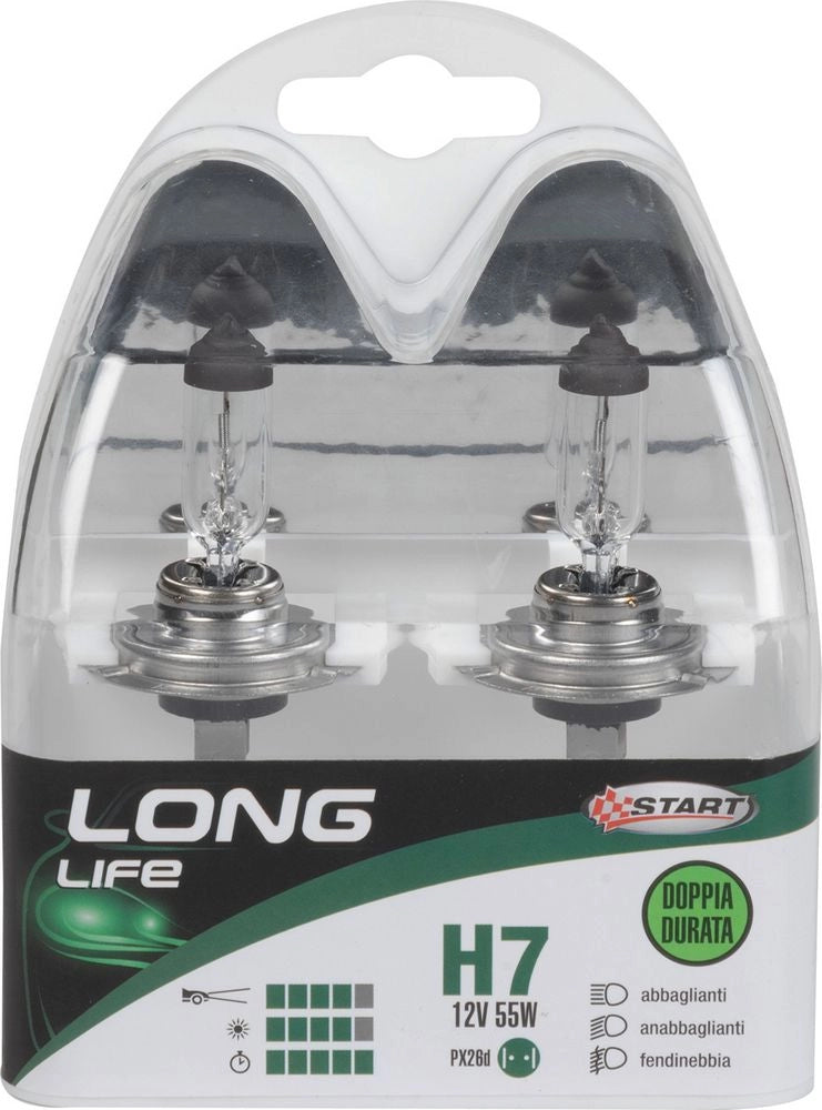 H7 Long Life Coppia di lampadine per luci auto 12V 55W PX26d