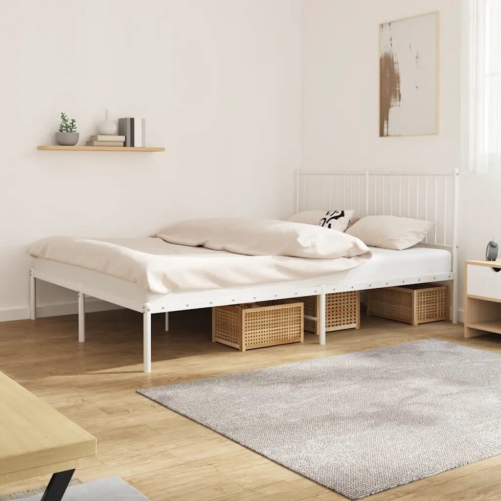 Letto matrimoniale | Letto per adulti | Giroletto con Testiera Metallo Bianco 160x200 cm