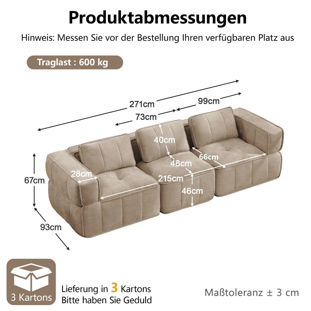 Divano 3 posti ¨C Minimal ¨C tessuto beige 220x90x85