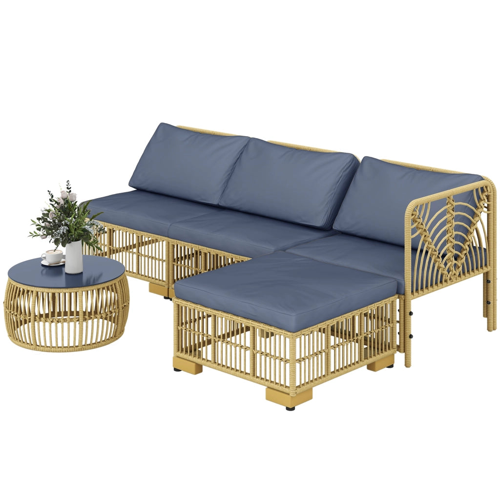 Set Salotto in Rattan da Giardino con Divano Modulabile, Cuscini e Tavolino da Caff¨¨, Grigio