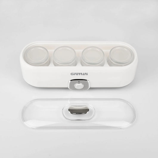 G3 ferrari g10133 fermento 4 yogurtiera, 20 w, 4 vasetti in vetro da 180 ml, coperchio trasparente con maniglia, bianco