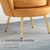 Poltrona a Conchiglia, Poltroncina Vintage, Poltroncina da Camera e Salotto, Design Elegante, con Schienale Alto, 76x67x74cm, Giallo