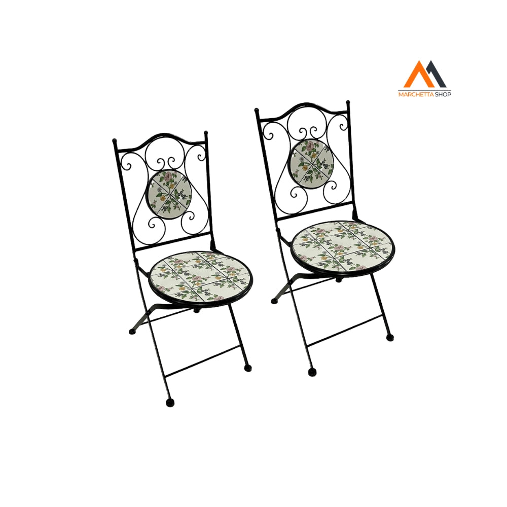 COPPIA SEDIE PER TAVOLO MOSAICO 'FLORA' cm 38 x h. 46 - 92