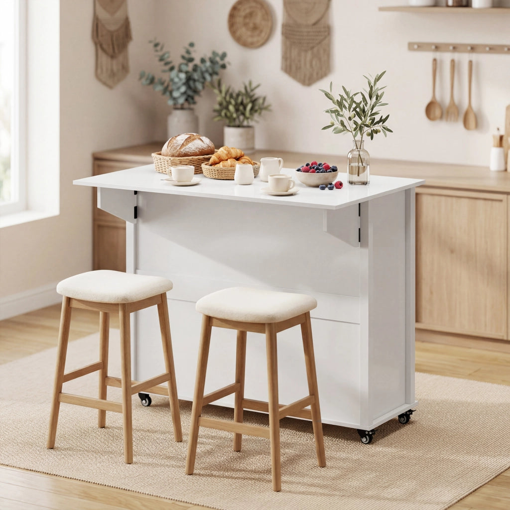 Mobile Cucina con Ruote e Anta a Ribalta ¨C zephmum ¨C Bianco 117.5x70x91 cm