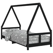 Giroletto per Bambini | Letto Infantile | Lettino Nero 80x200 cm in Legno Massello di Pino