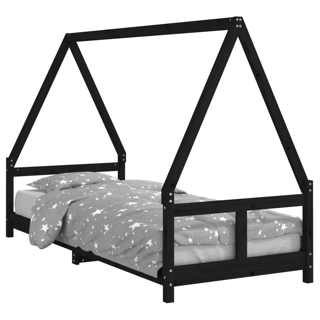 Giroletto per Bambini | Letto Infantile | Lettino Nero 80x200 cm in Legno Massello di Pino