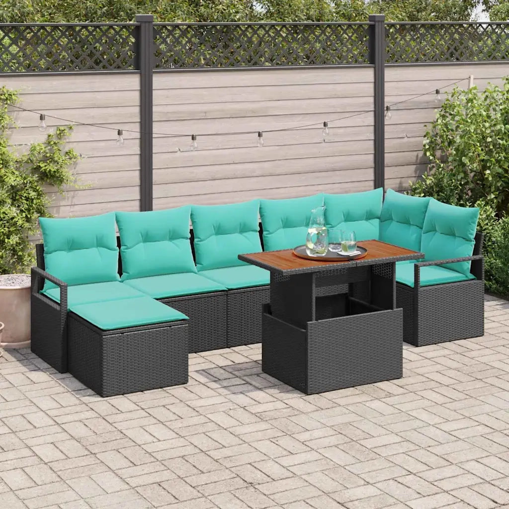 Set da Pranzo per Giardino con cuscino 8 pcs Nero e Verde acqua 3349745