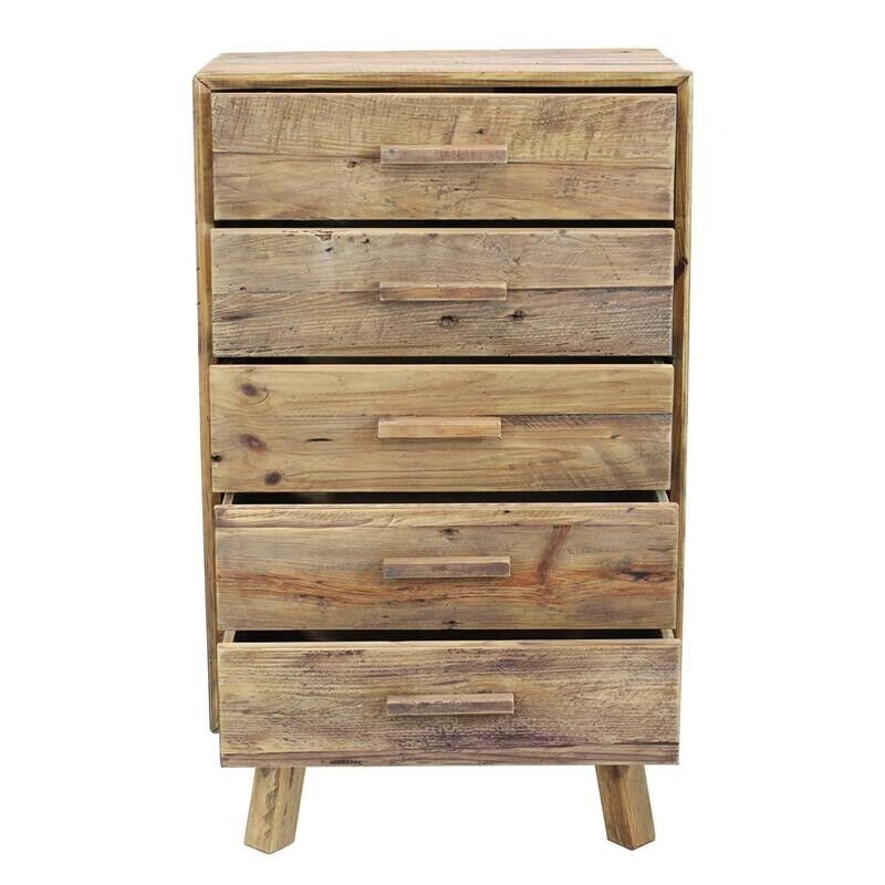 CASSETTIERA AGGIE IN LEGNO DI PINO RICICLATO CON 5 CASSETTI 60 X 40 X H100,5 CM