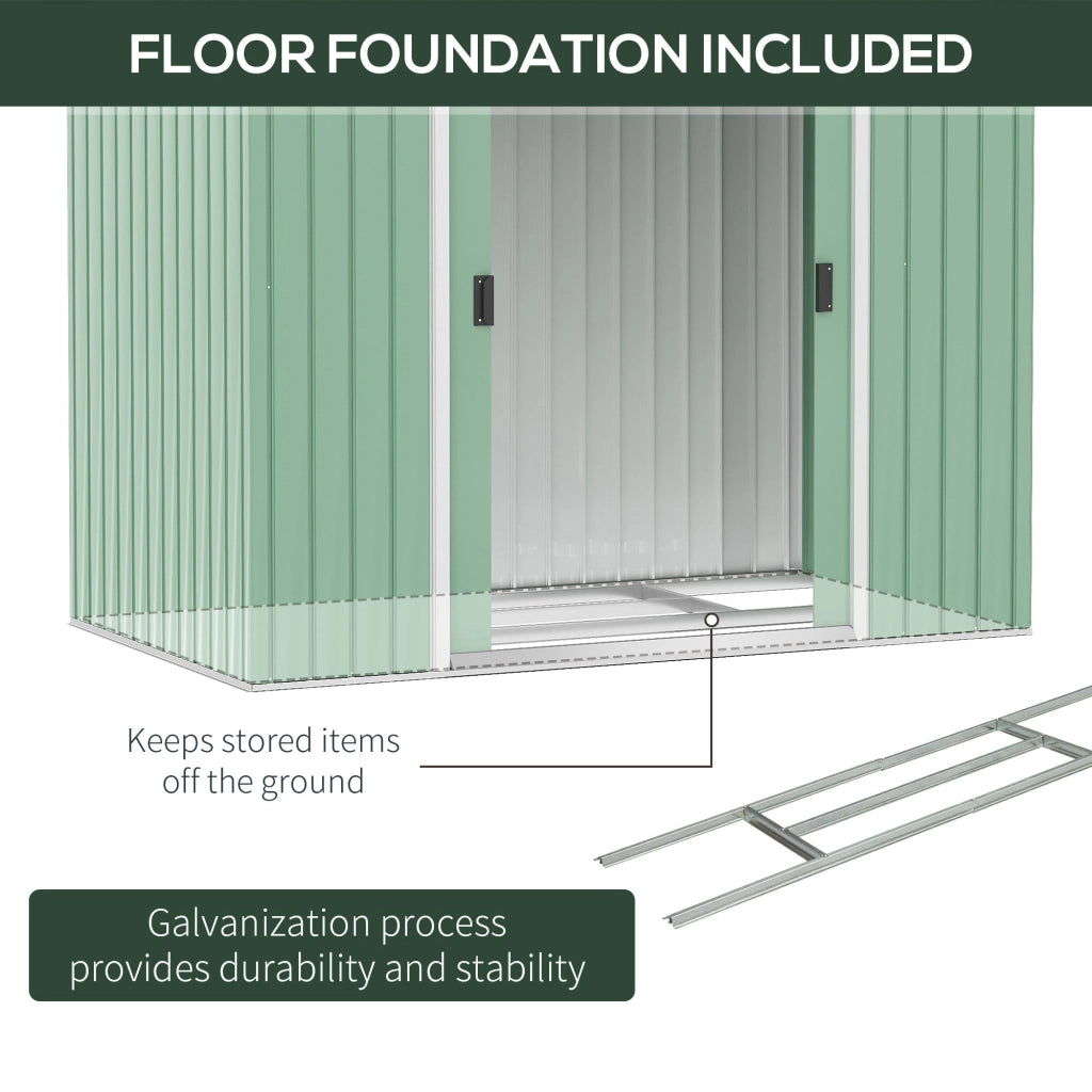 Casetta Box da Giardino 213x130x185 cm con Porte Scorrevoli in Acciaio Verde