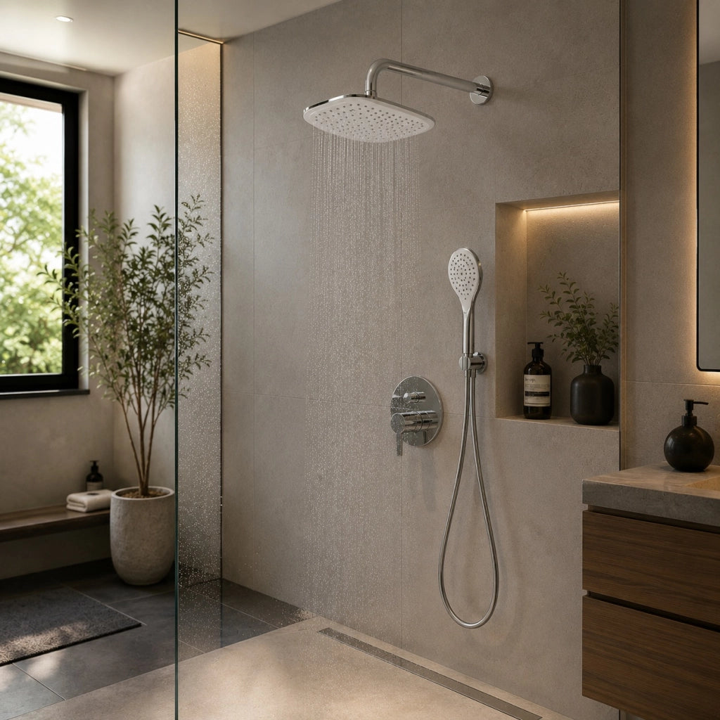 Soffione Doccia Per Bagno Quadrato Multigetto Bianco 15x15 cm 1/2" 69289
