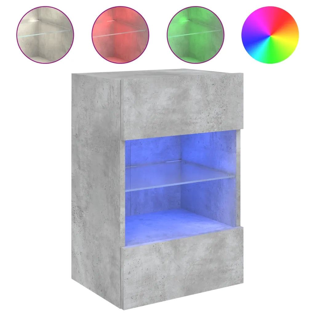 Mobile TV a Parete con Luci LED-Mobile TV a Muro Grigio Cemento 40x30x60,5 cm