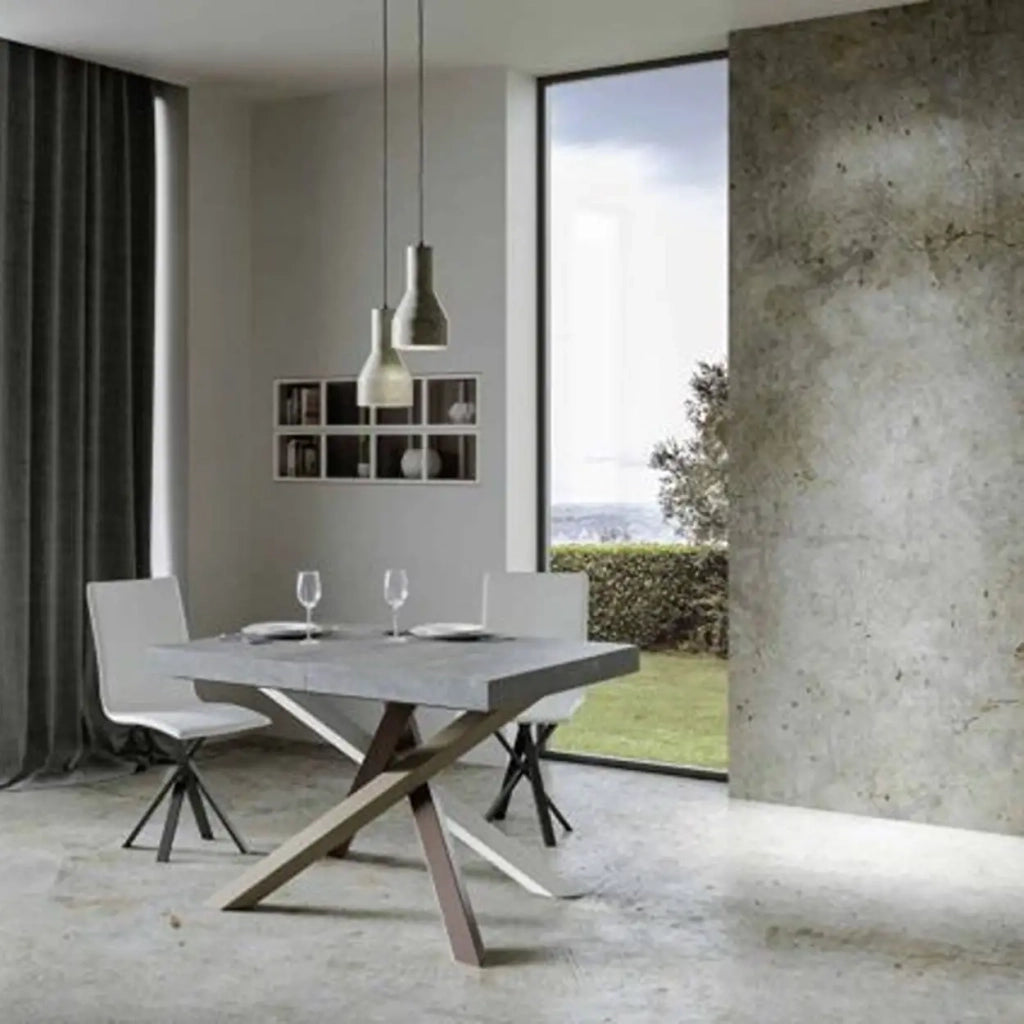 Tavolo allungabile 130/390x90 cm Volantis Premium colore cemento gambe multicolore 4/C