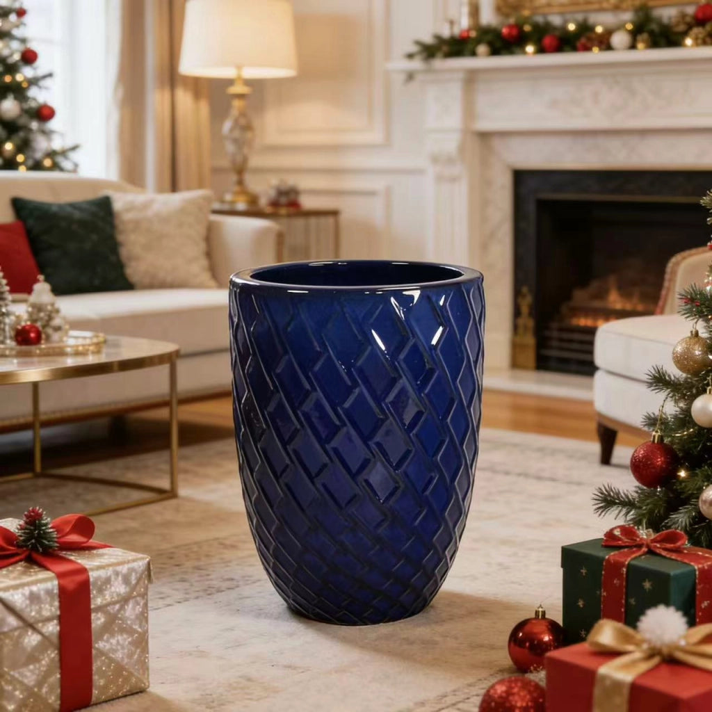 Fioriera a più livelli in ceramica fatta a mano per piante grandi da interno e giardino blu reale 42 × 54 cm