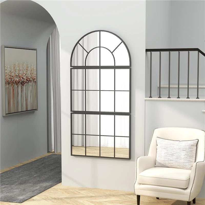 SPECCHIO DA PARETE AD ARCO STILE FINESTRA PER CAMERA DA LETTO E INGRESSO 76X43 CM NERO