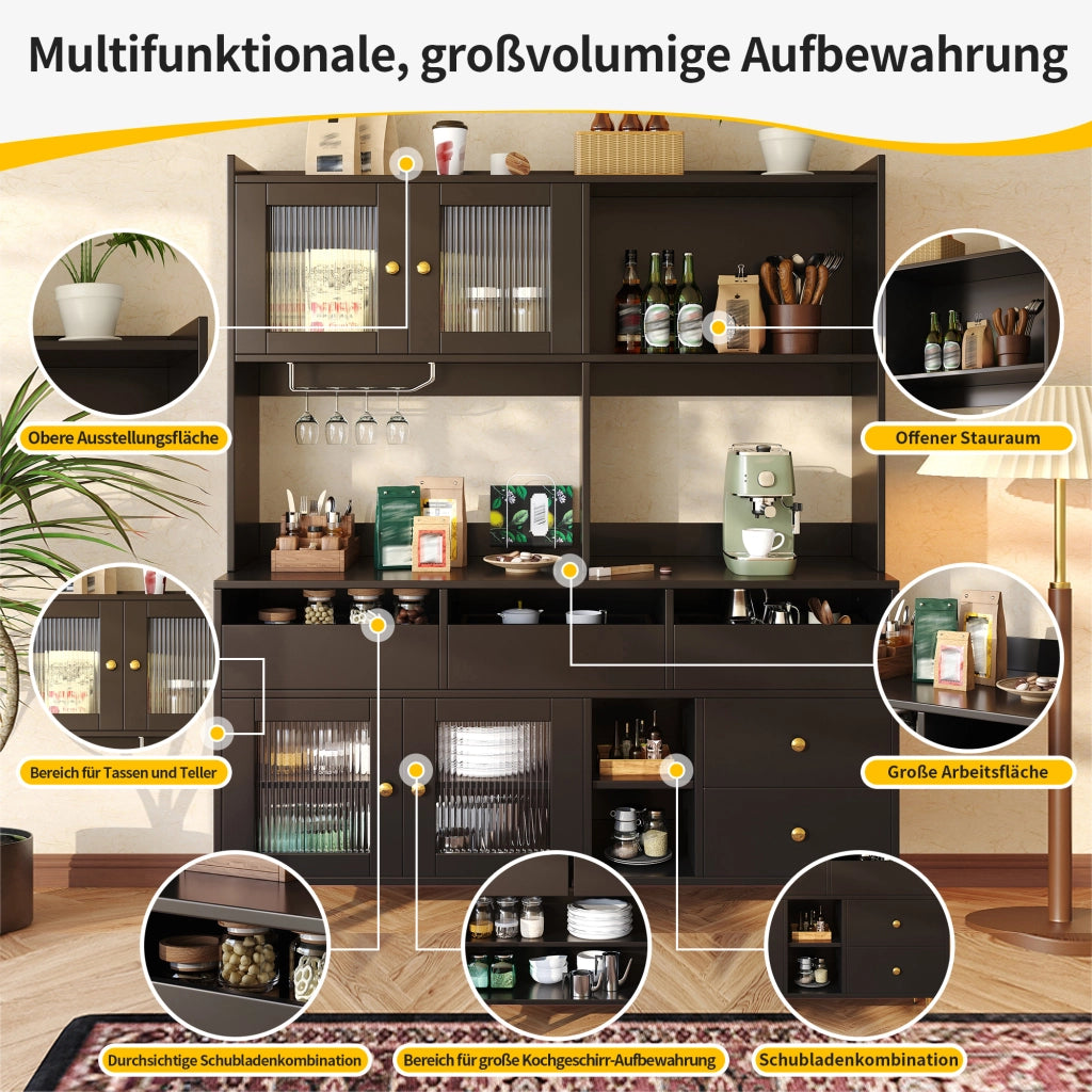 CREDENZA ALTA 145x39x171 cm in MDF Nero con ante in vetro