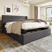 Letto matrimoniale idraulico – 180x200 cm – rete legno e metallo – lino grigio