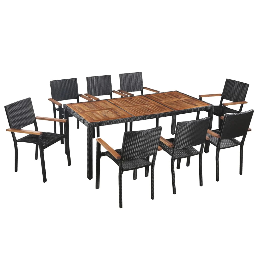 Set di mobili da esterno da 9 pezzi in resina intrecciata e legno di acacia nero 02_0014529